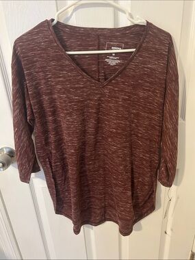 Sonoma Marled V-Neck 3/4 Sleeve Top - Burgundy Heather